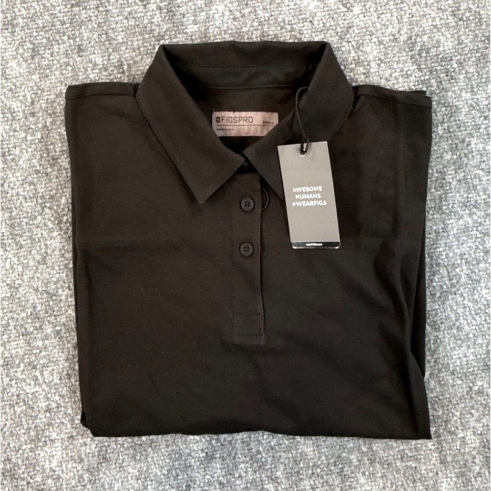 FIGS PRO Ella Scrub Polo Womens Small Black Technical Pique Pima Cotton NWT